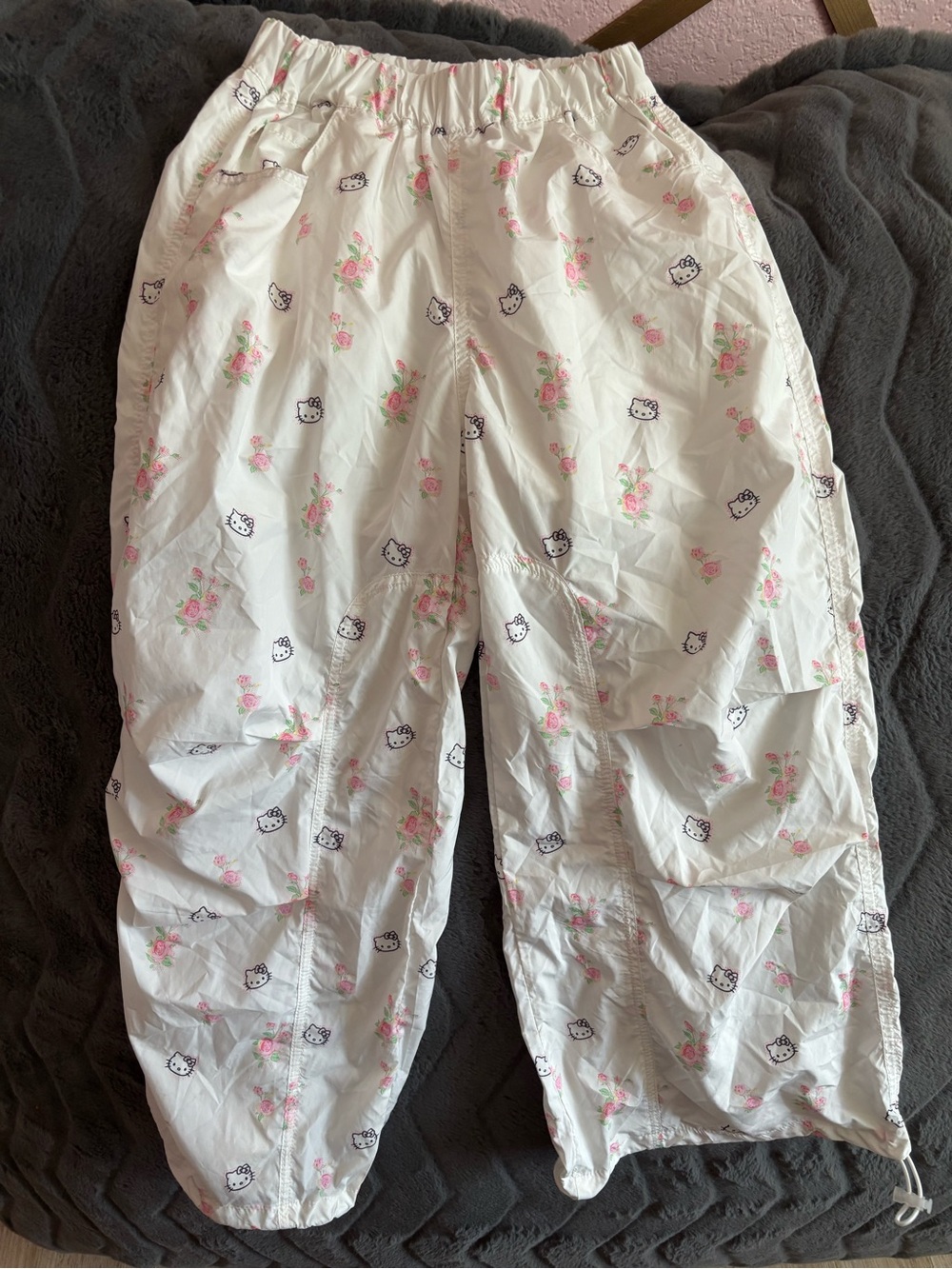 Hello Kitty White Jogger Pants with Pink Floral Print